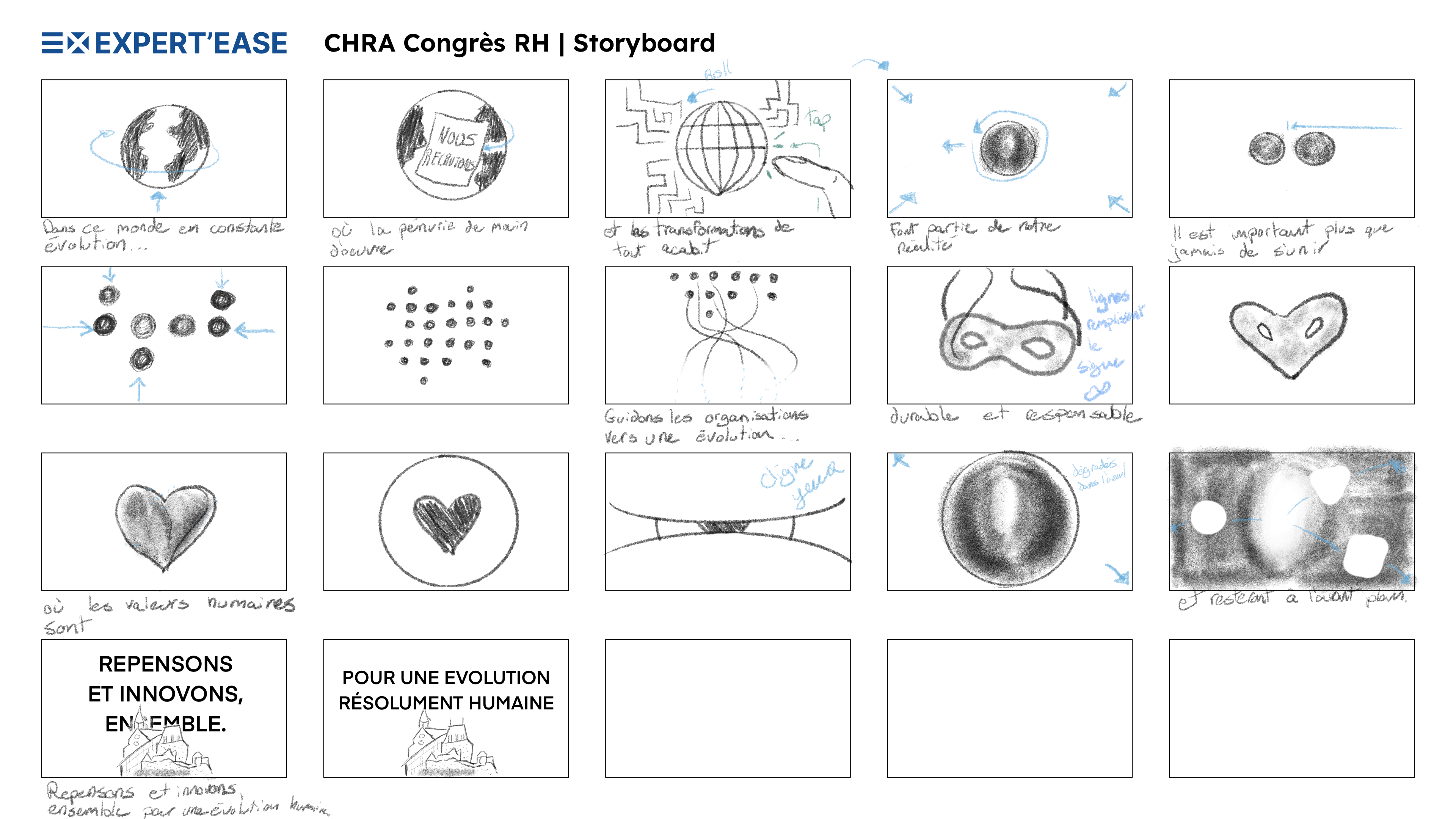 A picture of CongrèsRH's event's intro motion design storyboard