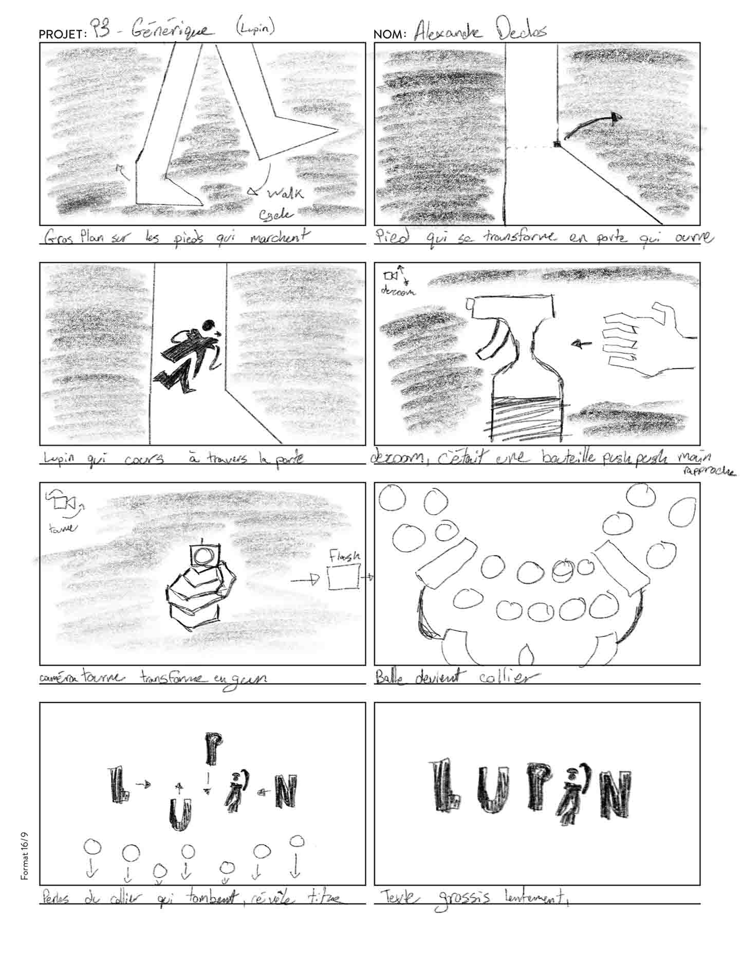 A storyboard of the Lupin Opening Title Sequence Motion Design video