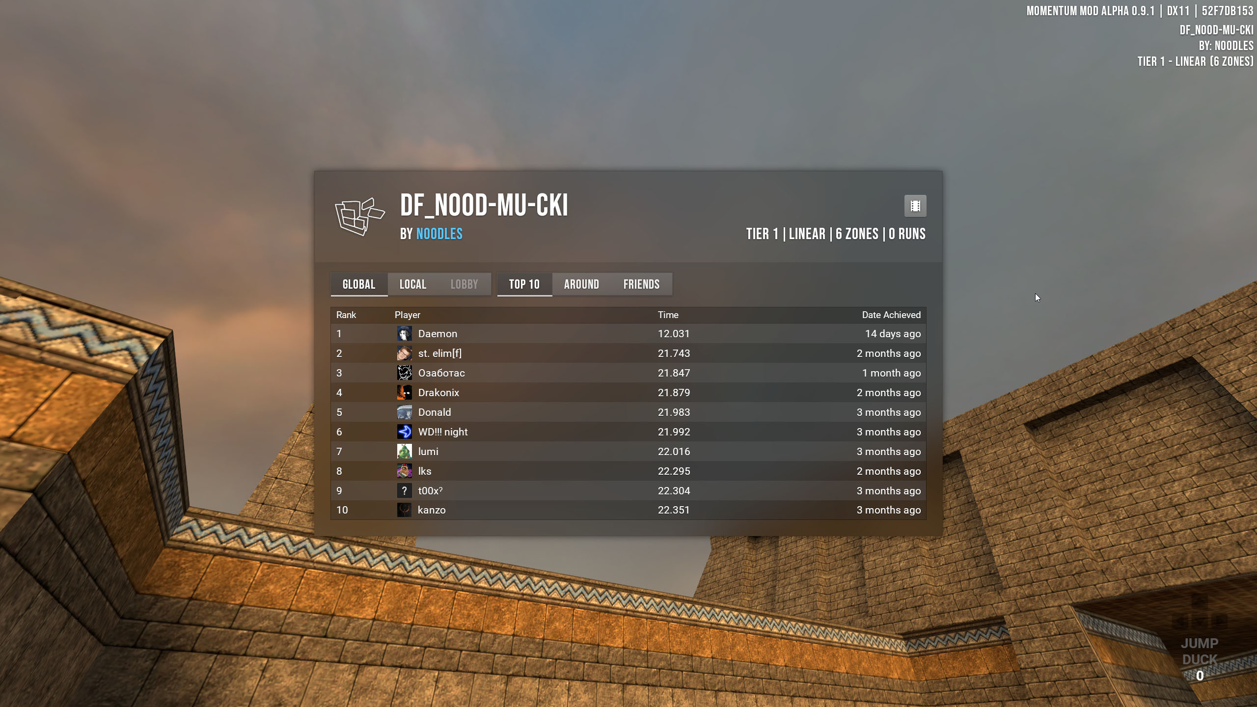 Momentum Mod's new in-game UI displaying the leaderboards
