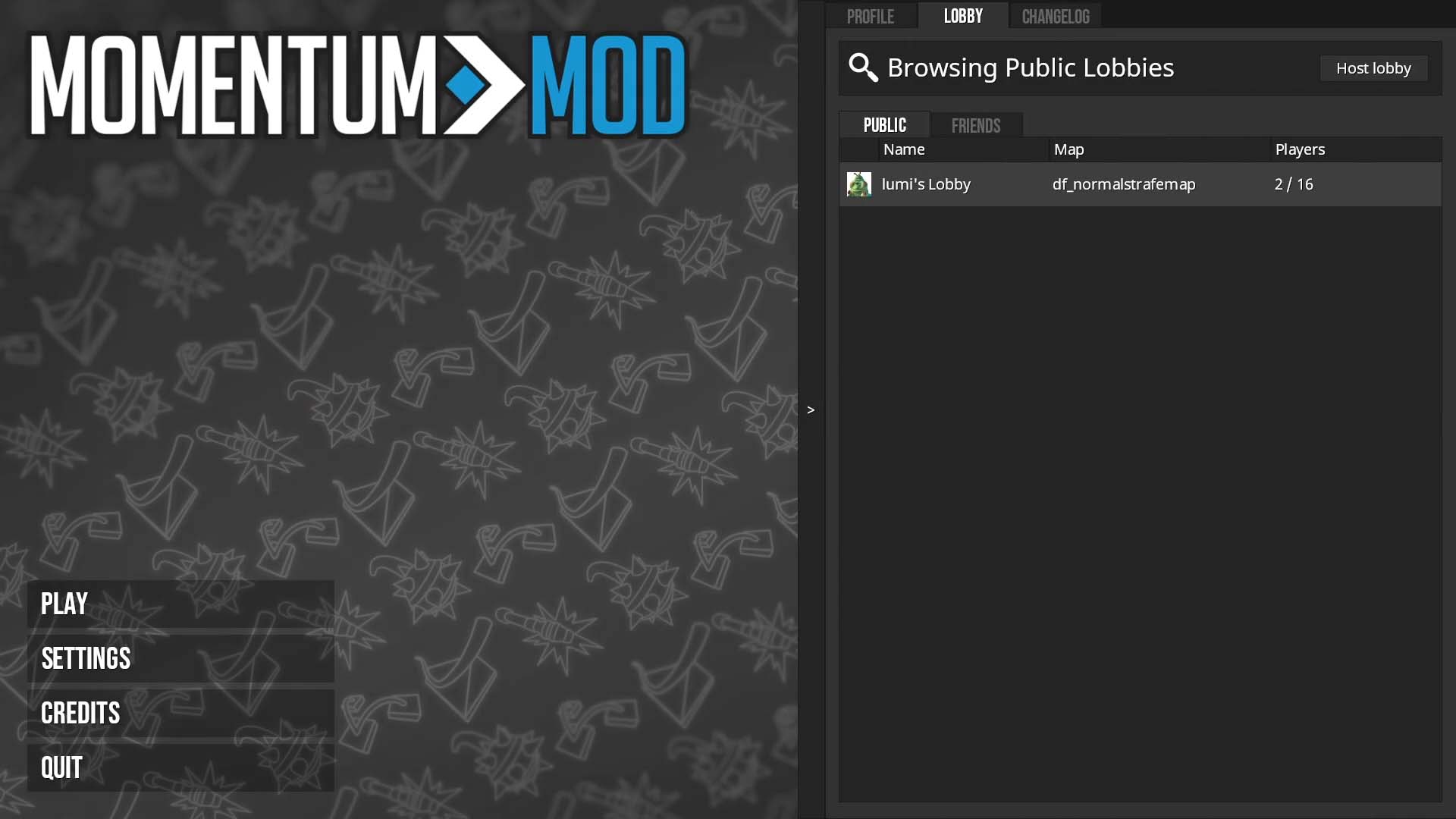 An old vgui in-game screenshot of Momentum Mod